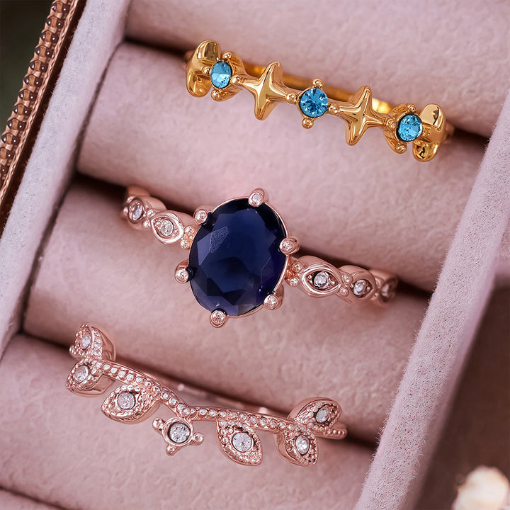 Olivenorma Moon Star Eternal Twilight Leaf 3 pezzi anello set