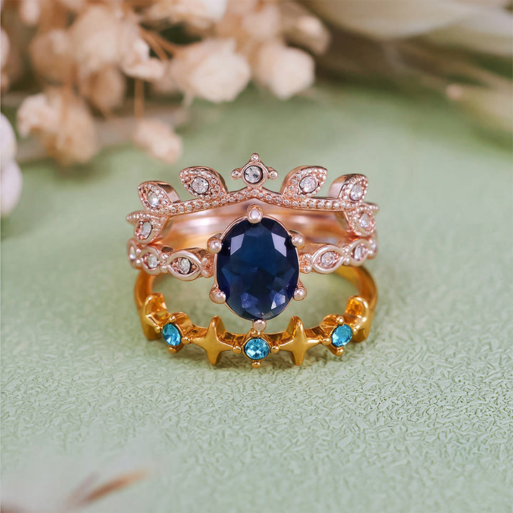 Olivenorma Moon Star Eternal Twilight Leaf 3 pezzi anello set