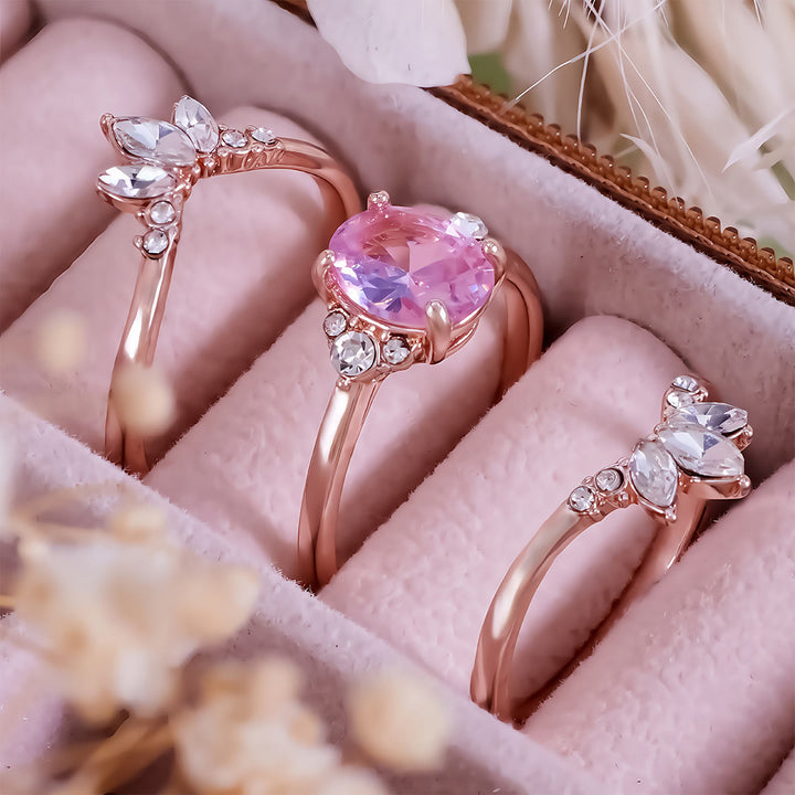 Olivenorma Set di anelli da 3 pezzi con tormalina rosa e moissanite