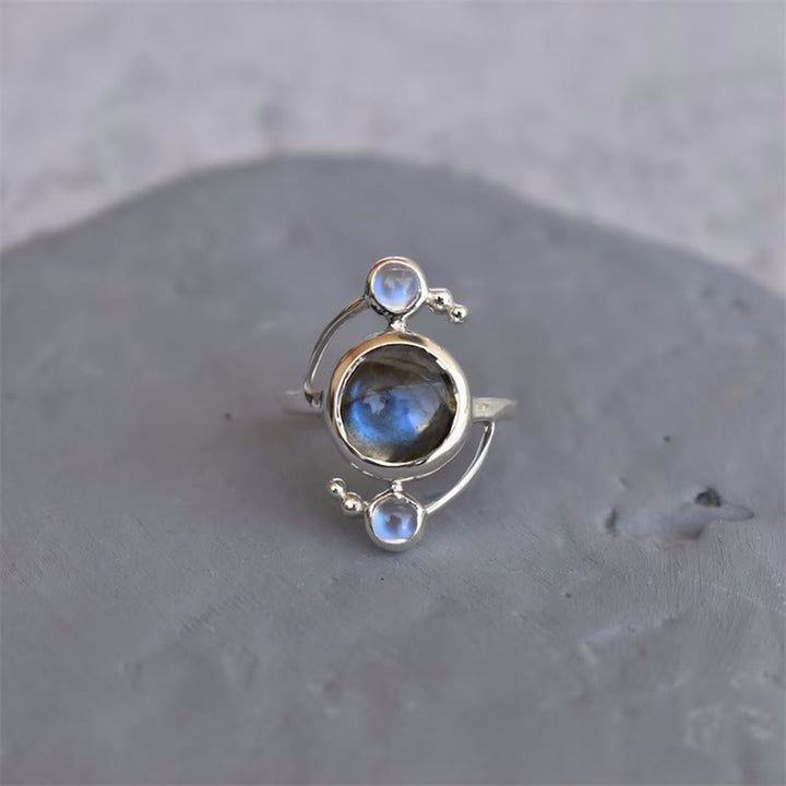 Anello in lega con design avvolgente satellitare in labradorite naturale Olivenorma