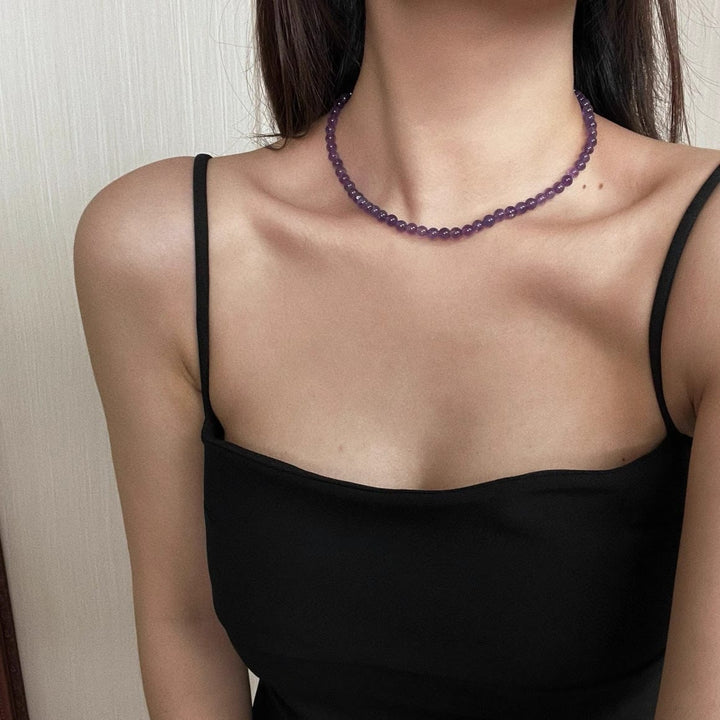 Collana di perle di ametista naturale Olivenorma da 6/8 mm
