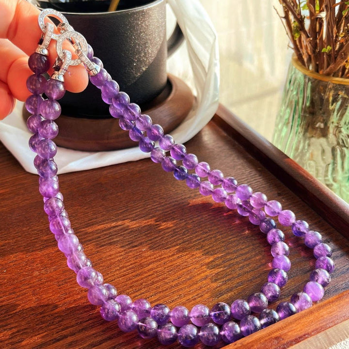 Collana di perle di ametista naturale Olivenorma da 6/8 mm