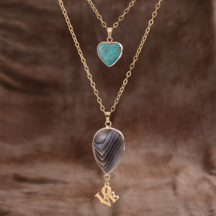 Collana con ciondolo a doppia catena in pietra naturale Olivenorma