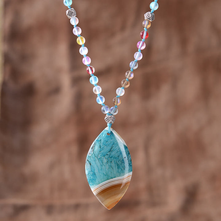 Collana con ciondolo in amazzonite naturale Olivenorma e perline in quarzo rutilato