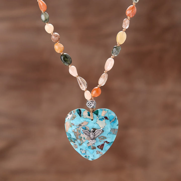 Collana con ciondolo in amazzonite naturale Olivenorma e perline in quarzo rutilato