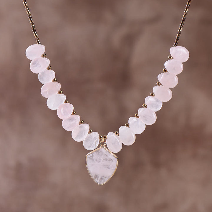 Collana con ciondolo a forma di cuore in quarzo rosa e ametista Olivenorma