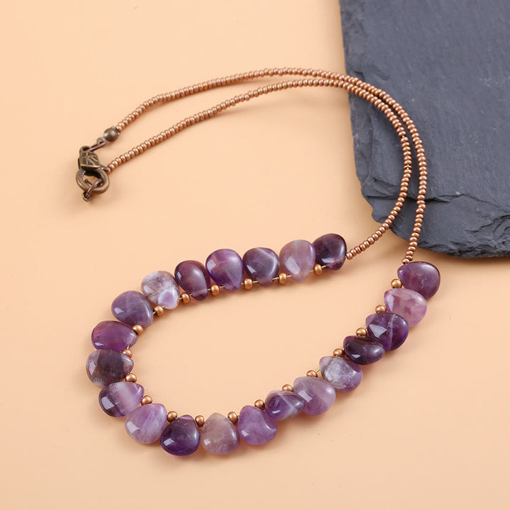 Collana con ciondolo a forma di cuore in quarzo rosa e ametista Olivenorma