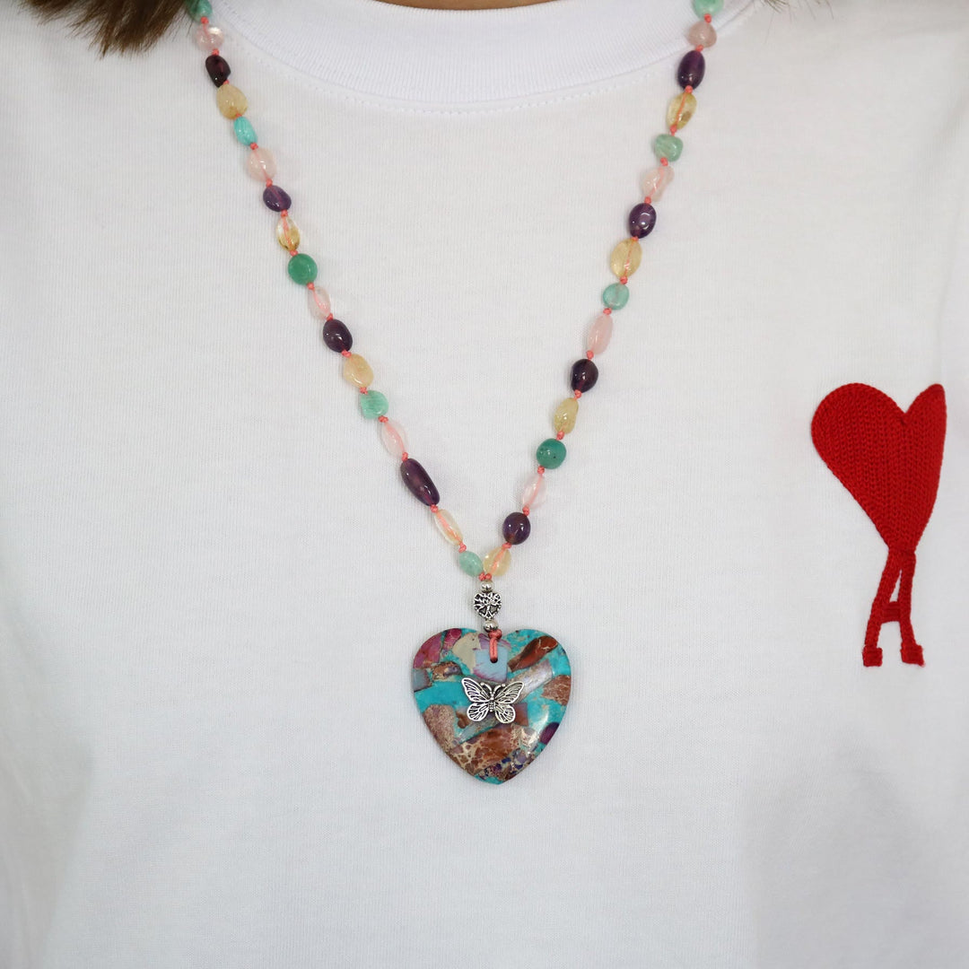 Collana di perline in quarzo rosa, ametista, amazzonite, citrino Olivenorma