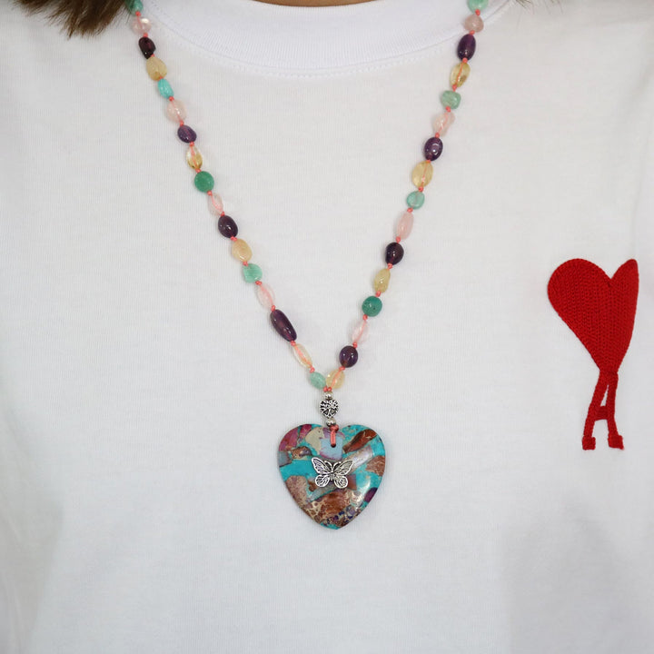 Collana di perline in quarzo rosa, ametista, amazzonite, citrino Olivenorma