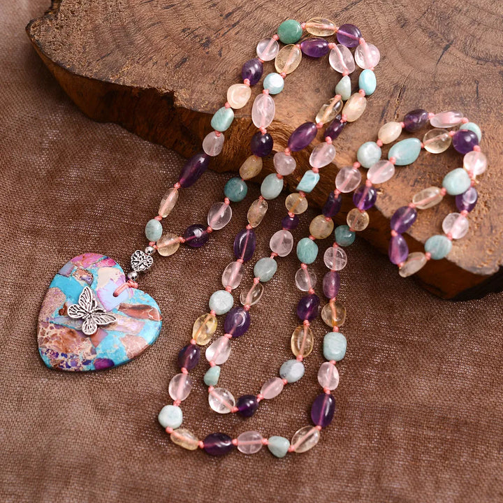 Collana di perline in quarzo rosa, ametista, amazzonite, citrino Olivenorma