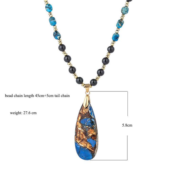 Collana con ciondolo in pietra blu dell'imperatore con perline di ossidiana Olivenorma