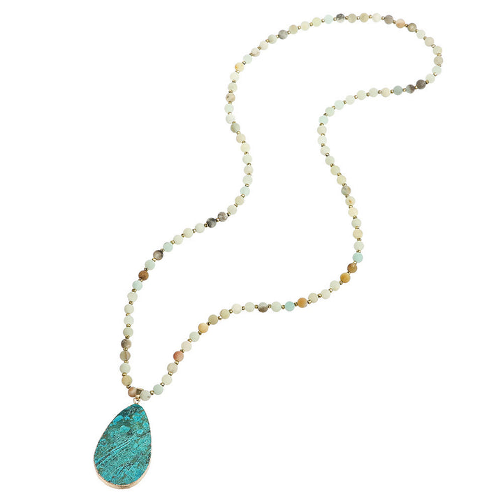 Collana con ciondolo a goccia con perline di amazzonite Olivenorma