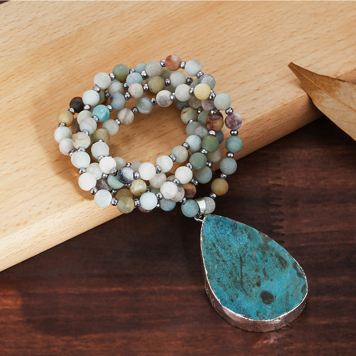Collana con ciondolo a goccia con perline di amazzonite Olivenorma