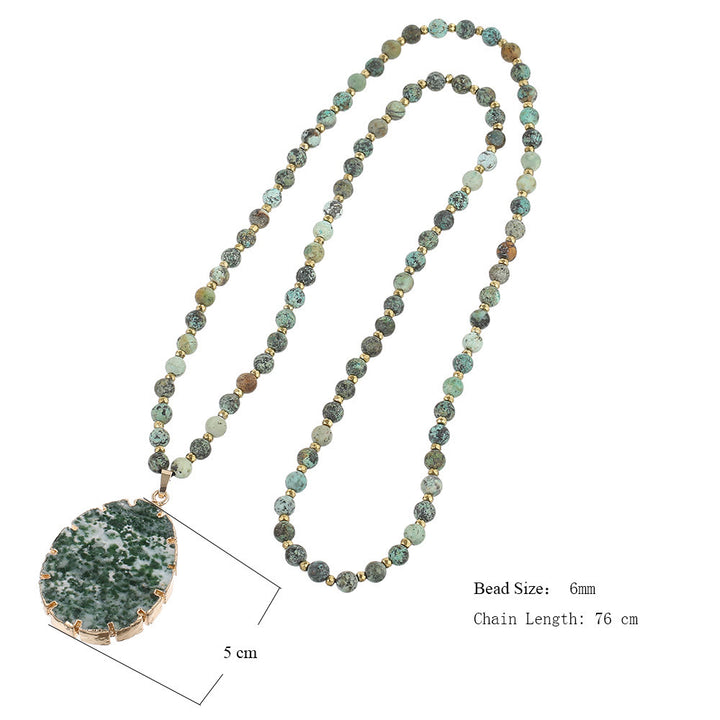 Collana con ciondolo in agata muschiata con perline turchesi africane Olivenorma