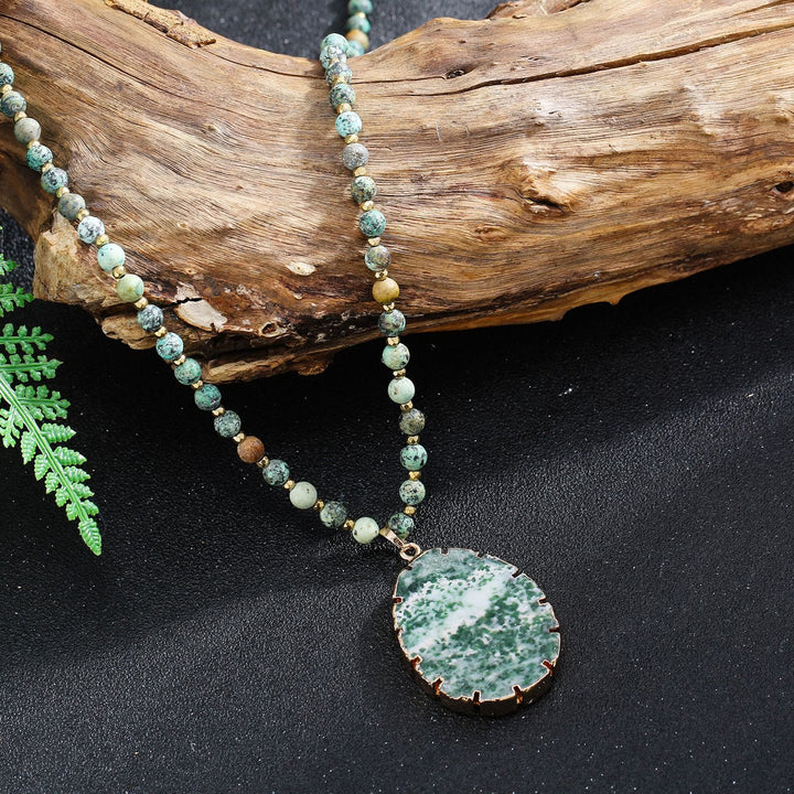 Collana con ciondolo in agata muschiata con perline turchesi africane Olivenorma