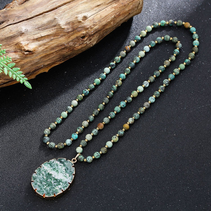 Collana con ciondolo in agata muschiata con perline turchesi africane Olivenorma