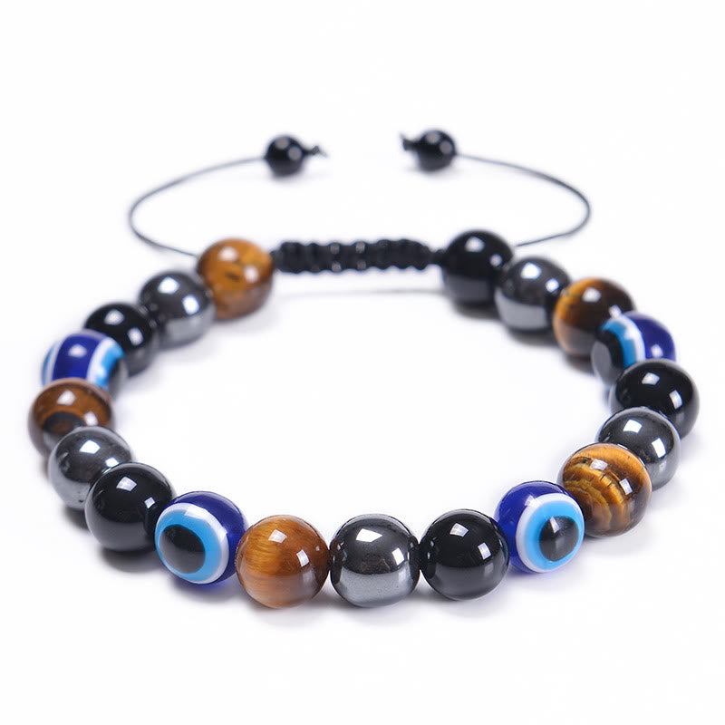 Bracciale Olivenorma in ossidiana, ematite, blu e rosso, occhio di tigre