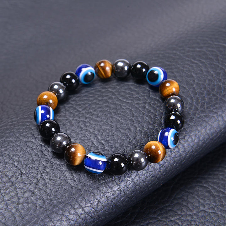 Bracciale Olivenorma in ossidiana, ematite, blu e rosso, occhio di tigre