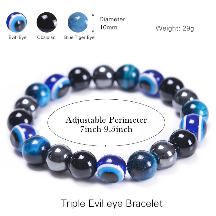Bracciale Olivenorma in ossidiana, ematite, blu e rosso, occhio di tigre