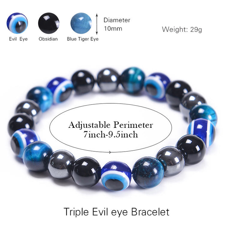 Bracciale Olivenorma in ossidiana, ematite, blu e rosso, occhio di tigre