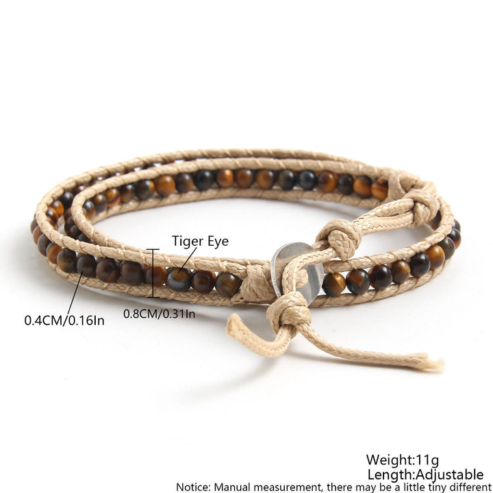 Olivenorma Bracciale intrecciato in corda di pelle con perline di pietra naturale