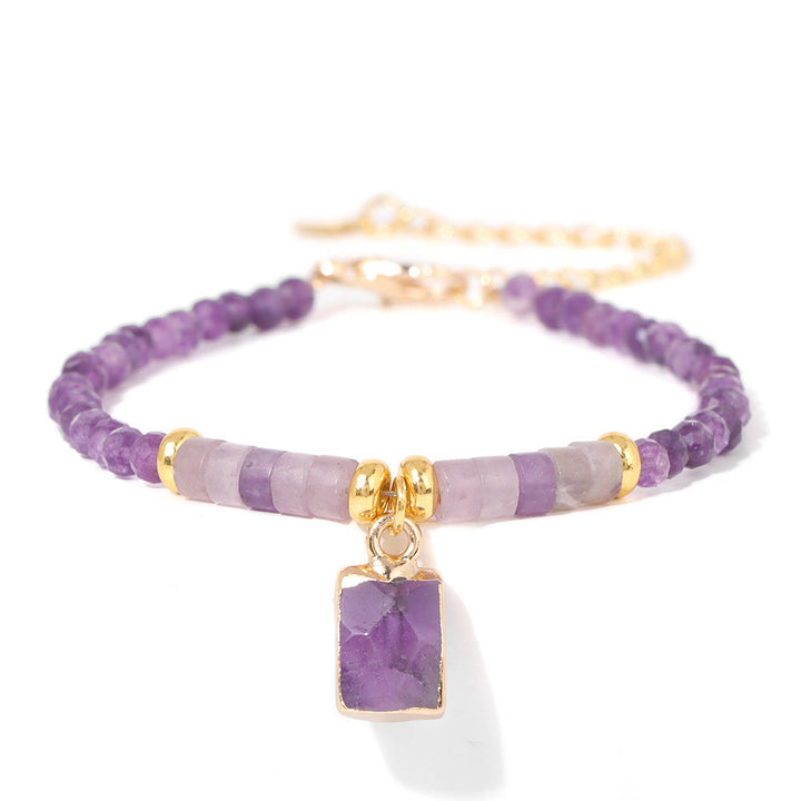 Olivenorma Bracciale con ciondolo quadrato in perline di pietra naturale da 3 mm