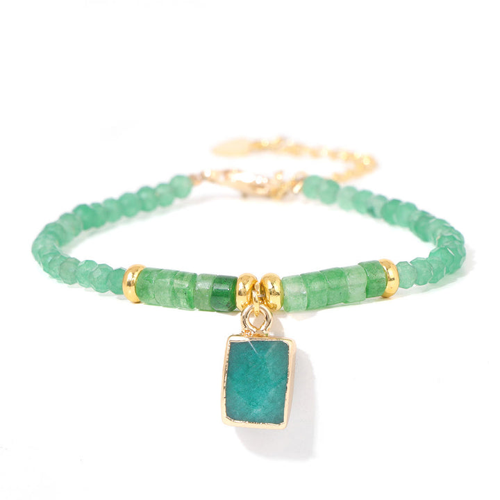Olivenorma Bracciale con ciondolo quadrato in perline di pietra naturale da 3 mm