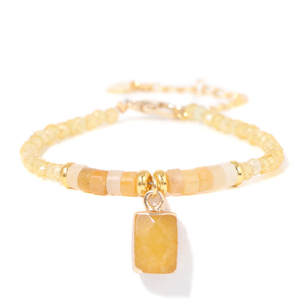 Olivenorma Bracciale con ciondolo quadrato in perline di pietra naturale da 3 mm