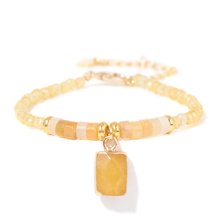 Olivenorma Bracciale con ciondolo quadrato in perline di pietra naturale da 3 mm