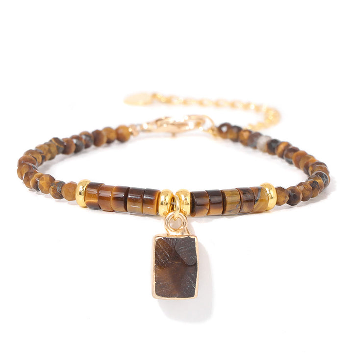 Olivenorma Bracciale con ciondolo quadrato in perline di pietra naturale da 3 mm
