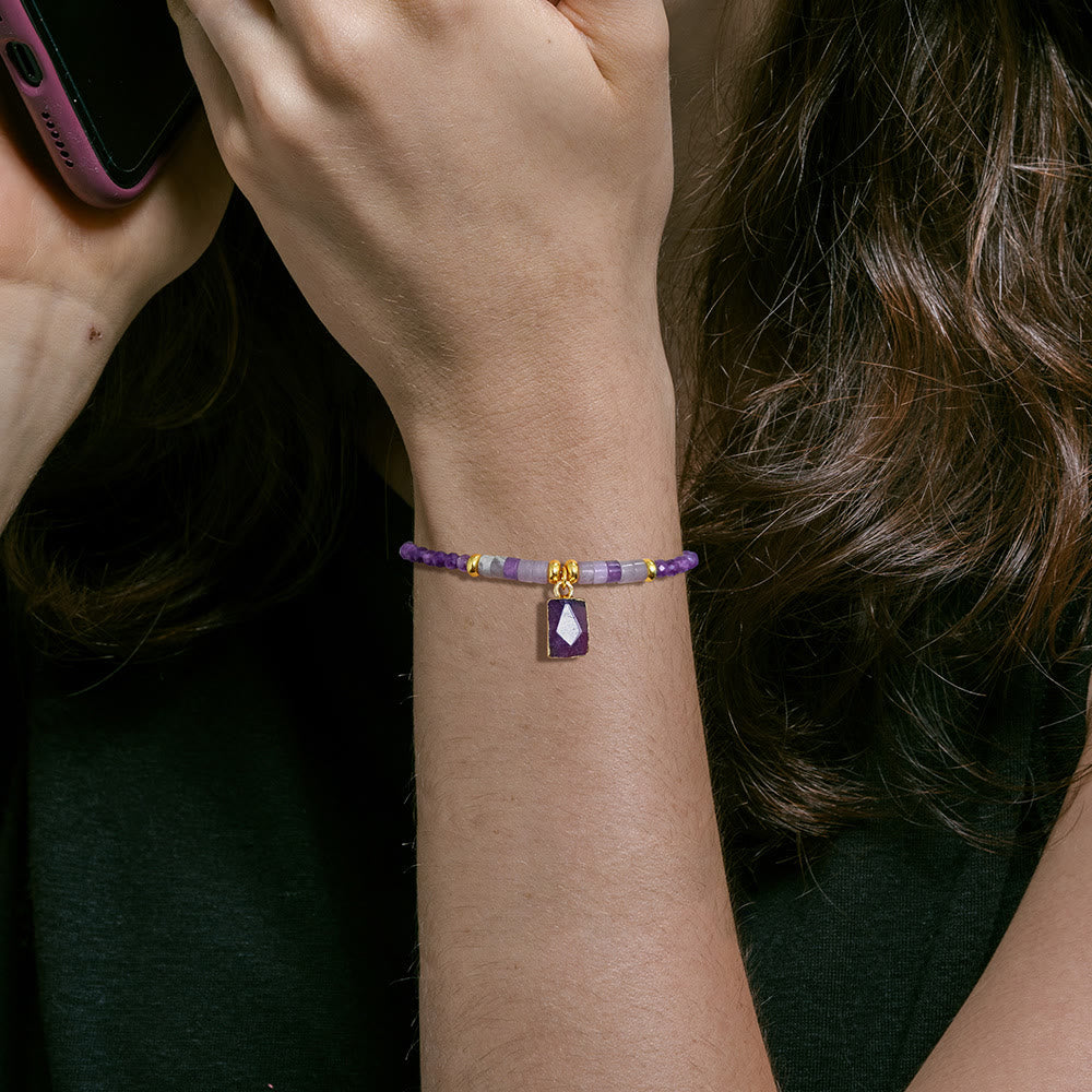 Olivenorma Bracciale con ciondolo quadrato in perline di pietra naturale da 3 mm