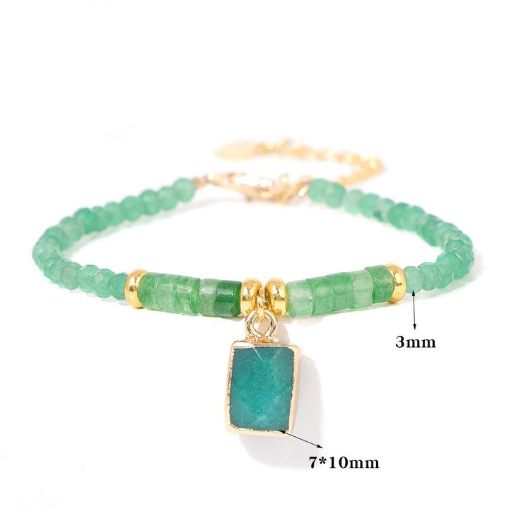Olivenorma Bracciale con ciondolo quadrato in perline di pietra naturale da 3 mm
