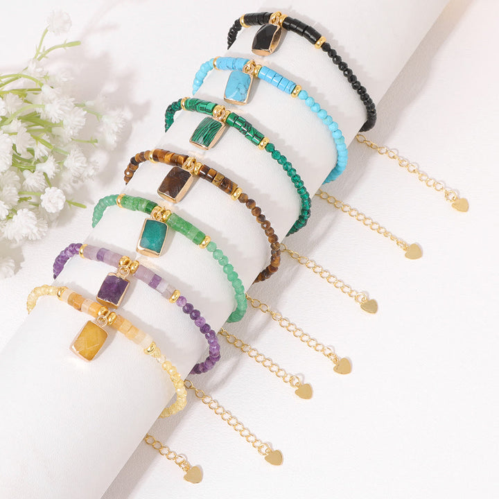 Olivenorma Bracciale con ciondolo quadrato in perline di pietra naturale da 3 mm