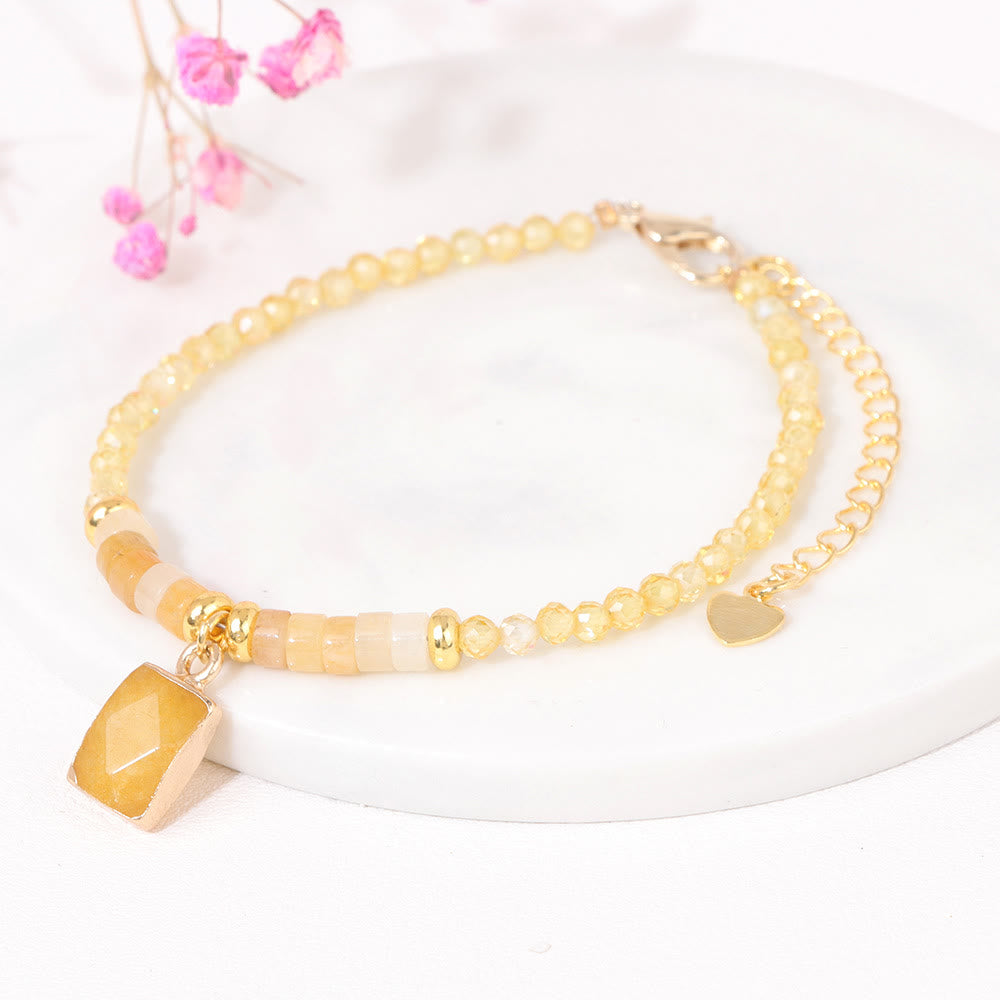 Olivenorma Bracciale con ciondolo quadrato in perline di pietra naturale da 3 mm