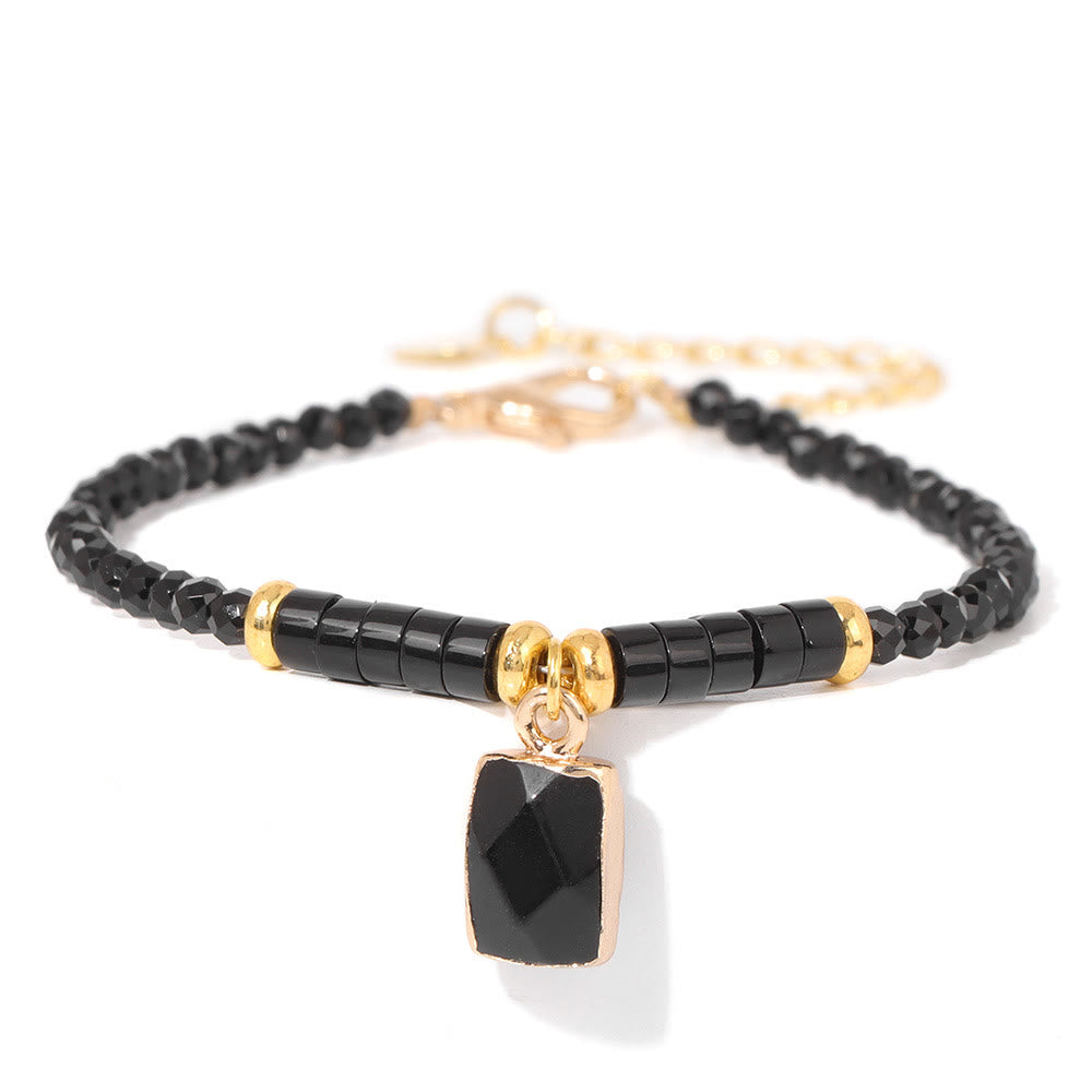Olivenorma Bracciale con ciondolo quadrato in perline di pietra naturale da 3 mm