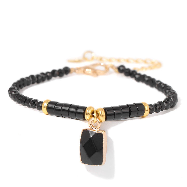 Olivenorma Bracciale con ciondolo quadrato in perline di pietra naturale da 3 mm