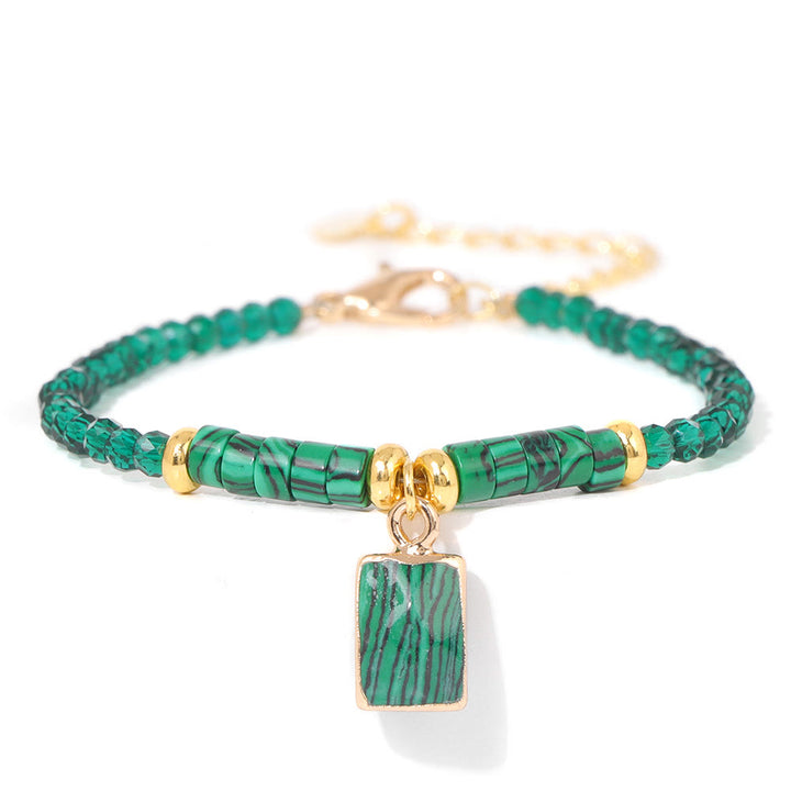 Olivenorma Bracciale con ciondolo quadrato in perline di pietra naturale da 3 mm