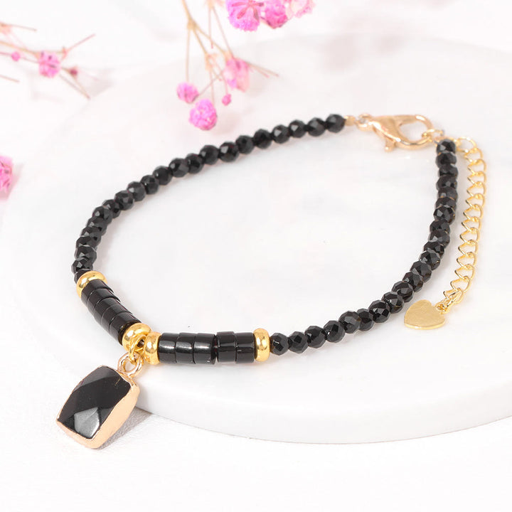 Olivenorma Bracciale con ciondolo quadrato in perline di pietra naturale da 3 mm