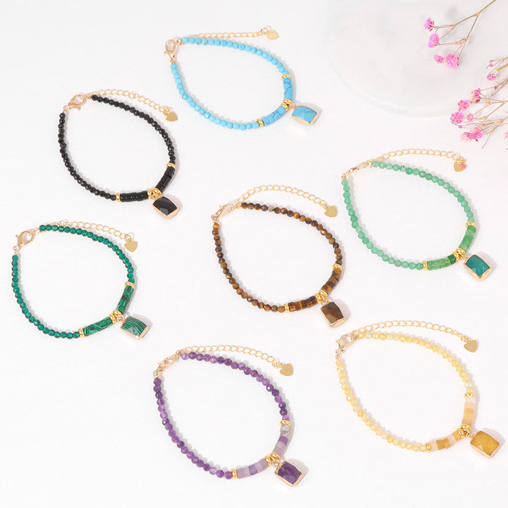 Olivenorma Bracciale con ciondolo quadrato in perline di pietra naturale da 3 mm