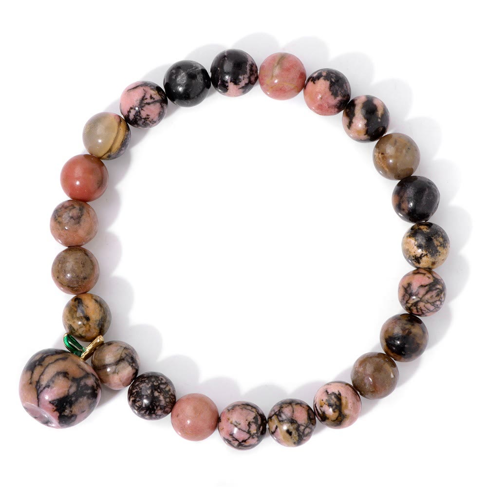 Olivenorma Bracciale con ciondolo a forma di mela in perline di pietra naturale da 8 mm