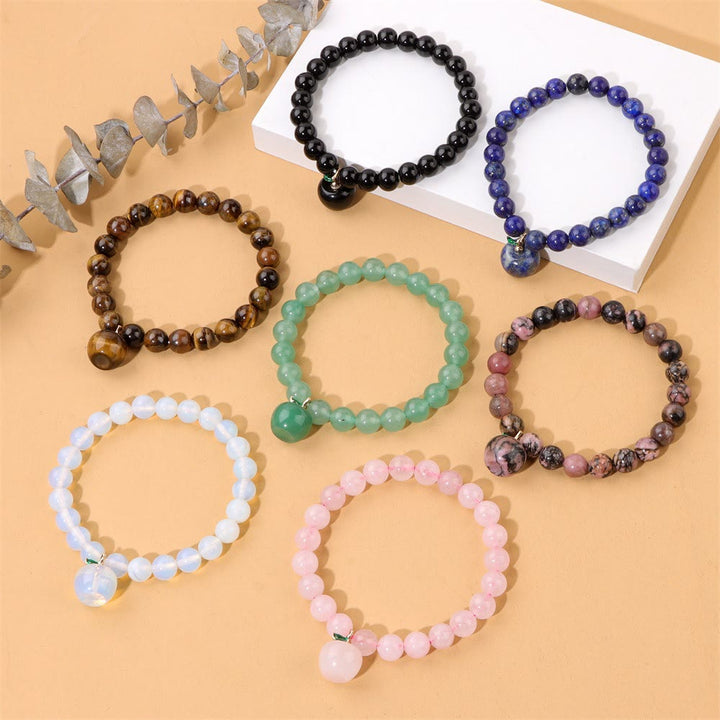 Olivenorma Bracciale con ciondolo a forma di mela in perline di pietra naturale da 8 mm