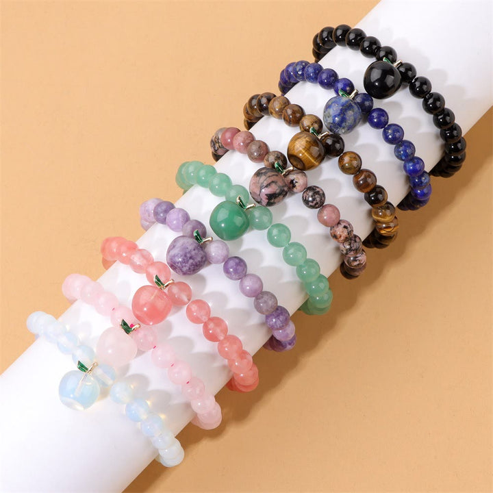 Olivenorma Bracciale con ciondolo a forma di mela in perline di pietra naturale da 8 mm