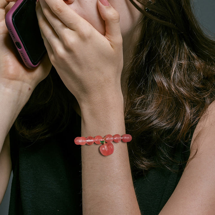 Olivenorma Bracciale con ciondolo a forma di mela in perline di pietra naturale da 8 mm