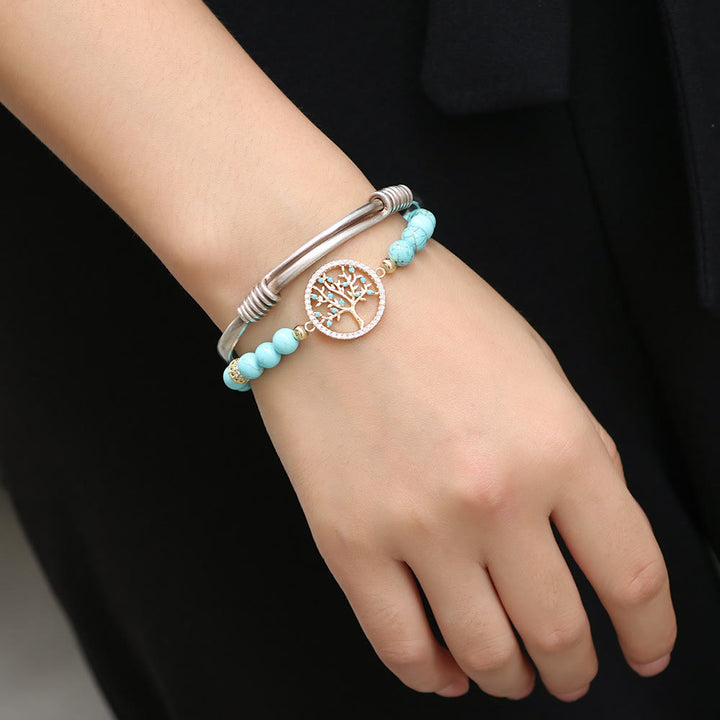 Bracciale Olivenorma con perline turchesi naturali e albero della vita