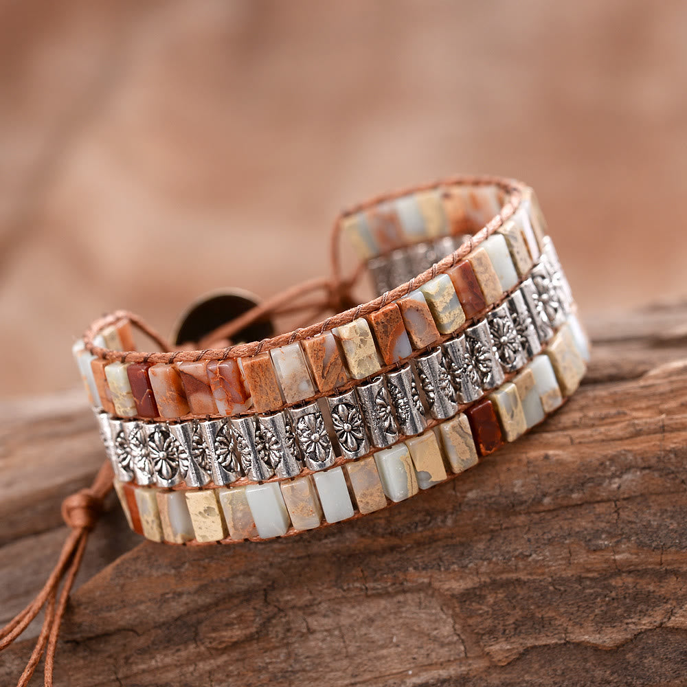 Braccialetto Olivenorma Emperor Stone con perline in stile bohémien e viso largo