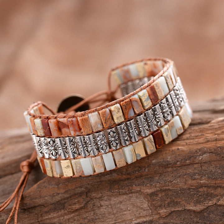 Braccialetto Olivenorma Emperor Stone con perline in stile bohémien e viso largo