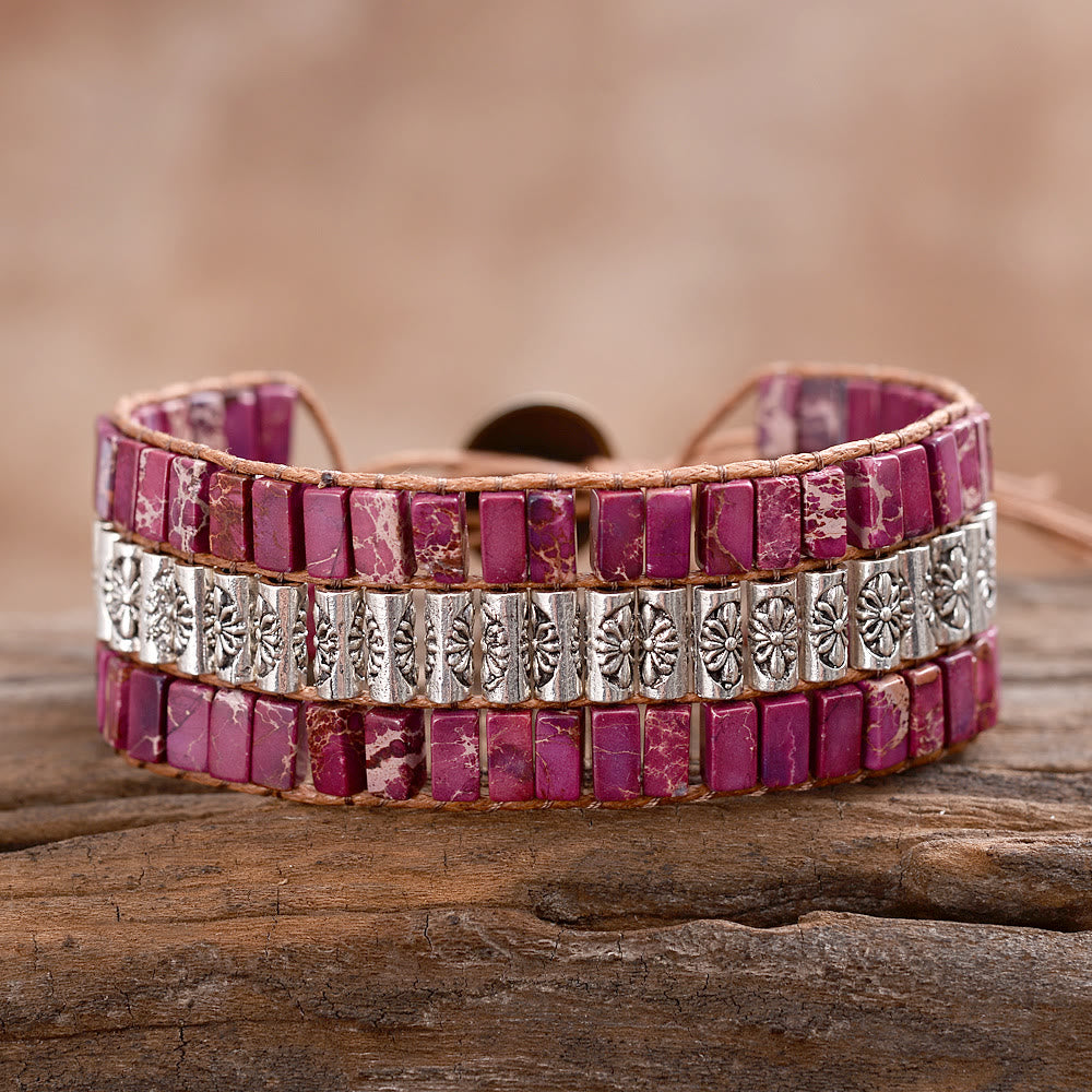 Braccialetto Olivenorma Emperor Stone con perline in stile bohémien e viso largo