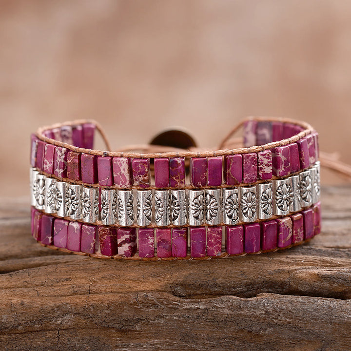 Braccialetto Olivenorma Emperor Stone con perline in stile bohémien e viso largo