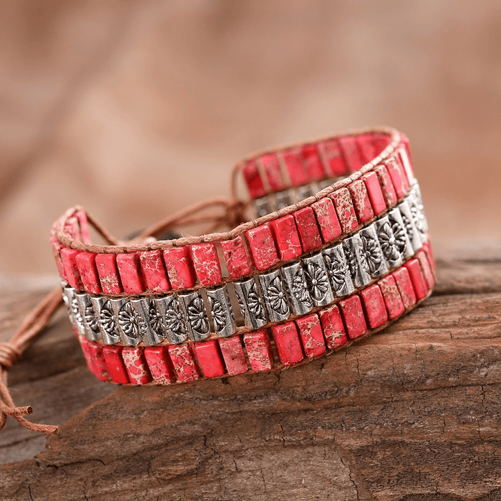 Braccialetto Olivenorma Emperor Stone con perline in stile bohémien e viso largo