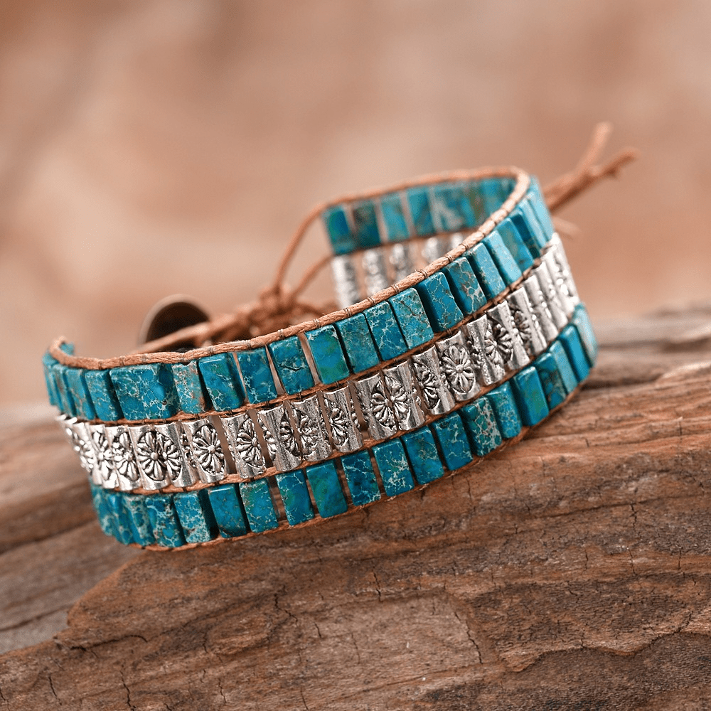 Braccialetto Olivenorma Emperor Stone con perline in stile bohémien e viso largo